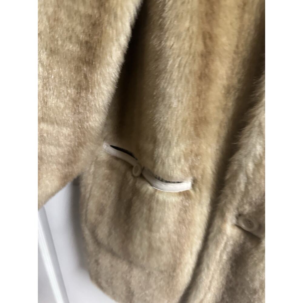 Jones NY Faux Suede Fur Coat Sz L Golden Tan Hooded Plush Reverse Jacket Mob Y2k - Picture 6 of 13